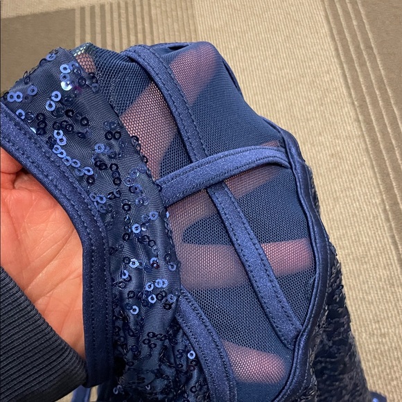 Kids Navy Blue Sequin dance costume - Picture 3 of 4